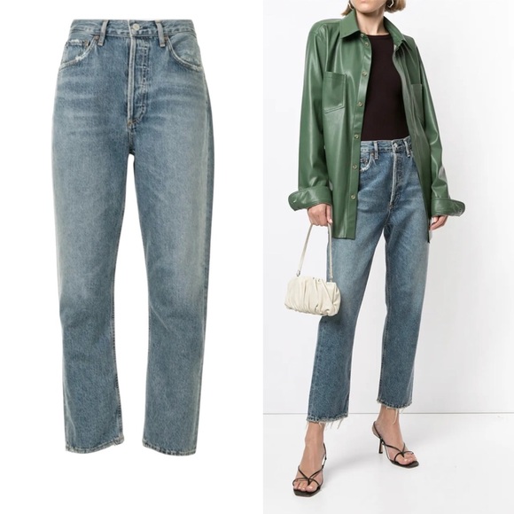 NWT AGOLDE Jeans Riley High Rise Straight Leg Crop Frequency Blue Size 30